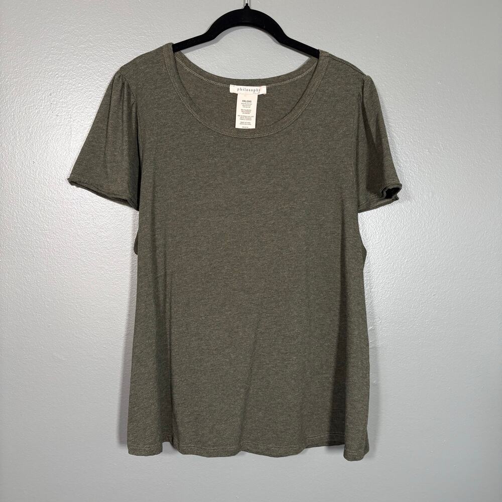 Philosophy Women's Olive Green Boho Minimalist Top - Size XXL - Flutter Sleeves